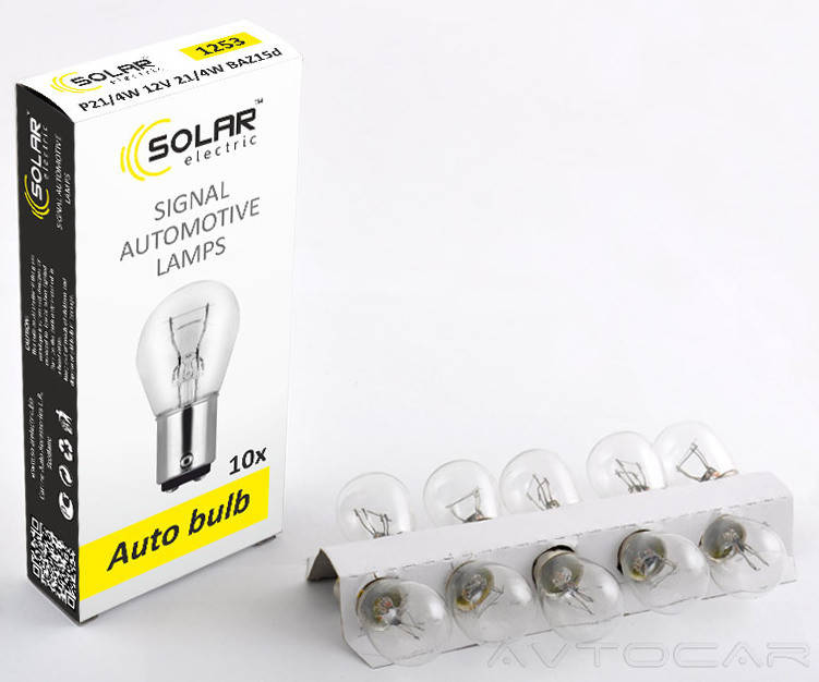 

Автолампа Solar P21/4W 12V BAZ15d (10шт.)