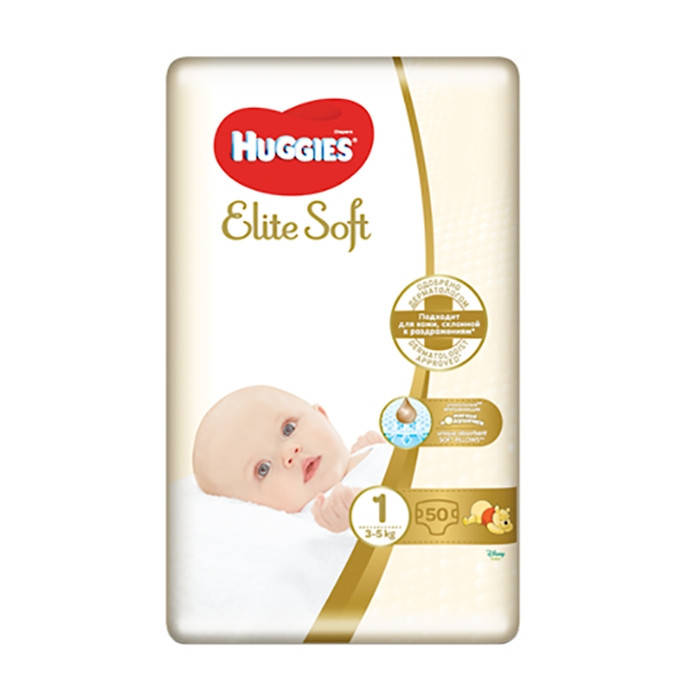 

Подгузники детские Huggies Elite Soft 1 (3-5 кг) 50 шт, Белый