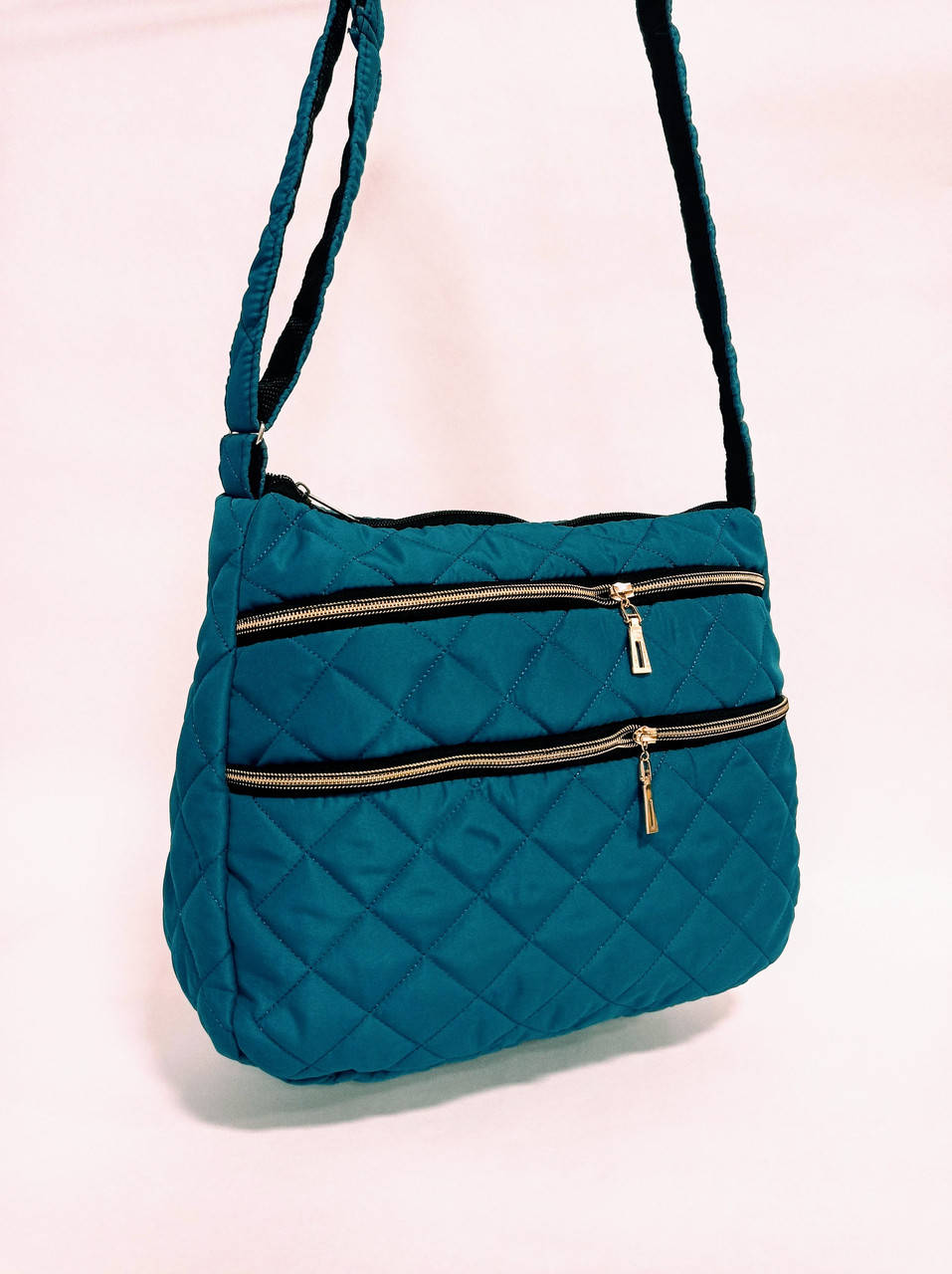 

Сумка дутая стёганая женская на длинном ремешке 32*28см голубая (200-050), Голубой