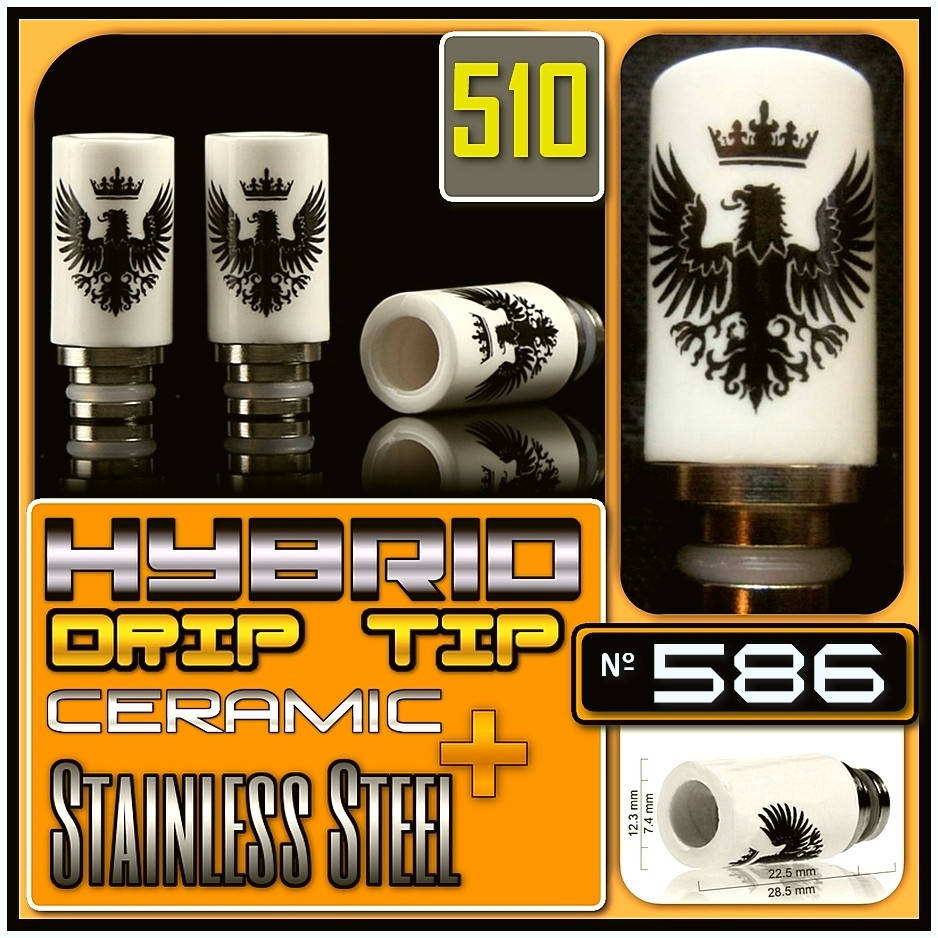

№ 586 Drip Tip 510 Hybrid. Дрип тип гибридный керамика + нержавеющая сталь.