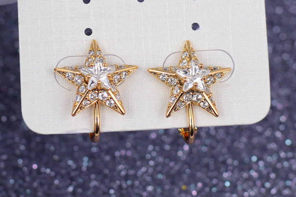 

Серьги клипсы Xuping Jewelry звезды с белыми камнями 1,5 см золотистые