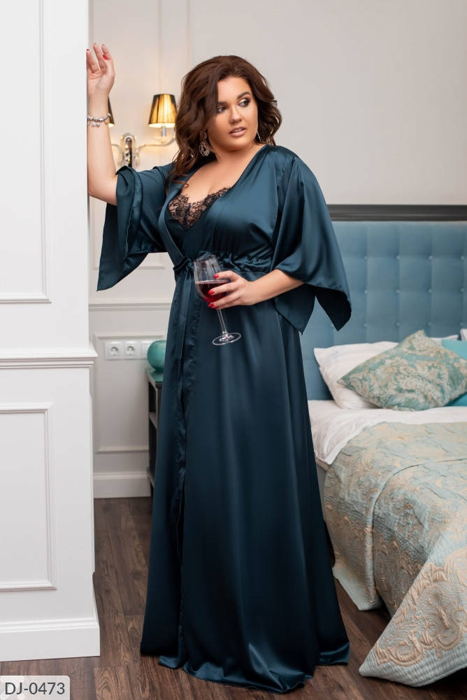 

Халат шелковый женский 58-64 синий, морская волна