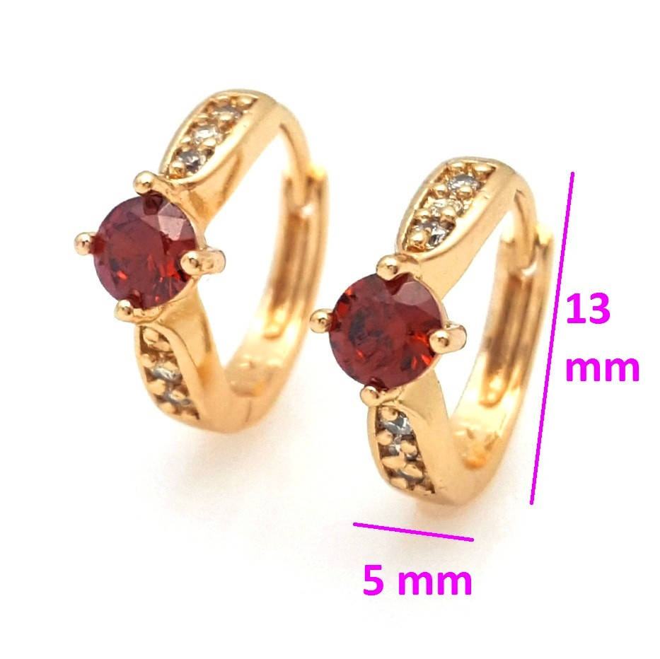

Серьги колечки с красным цирконием, медзолото Xuping, 18К