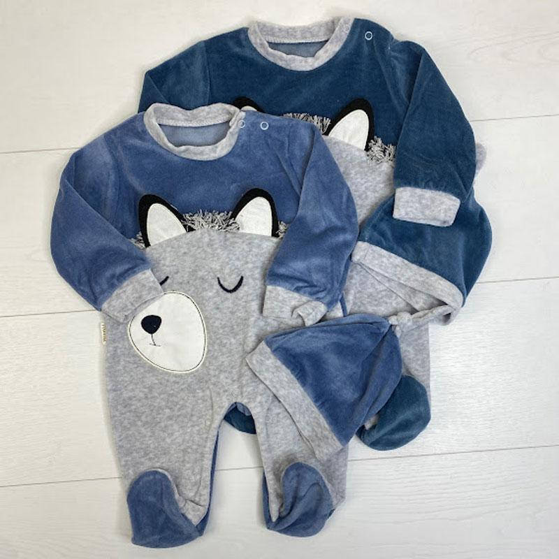 

Комбінезон велюр 62-74(3-9м) арт.1042+шапка,вовчик