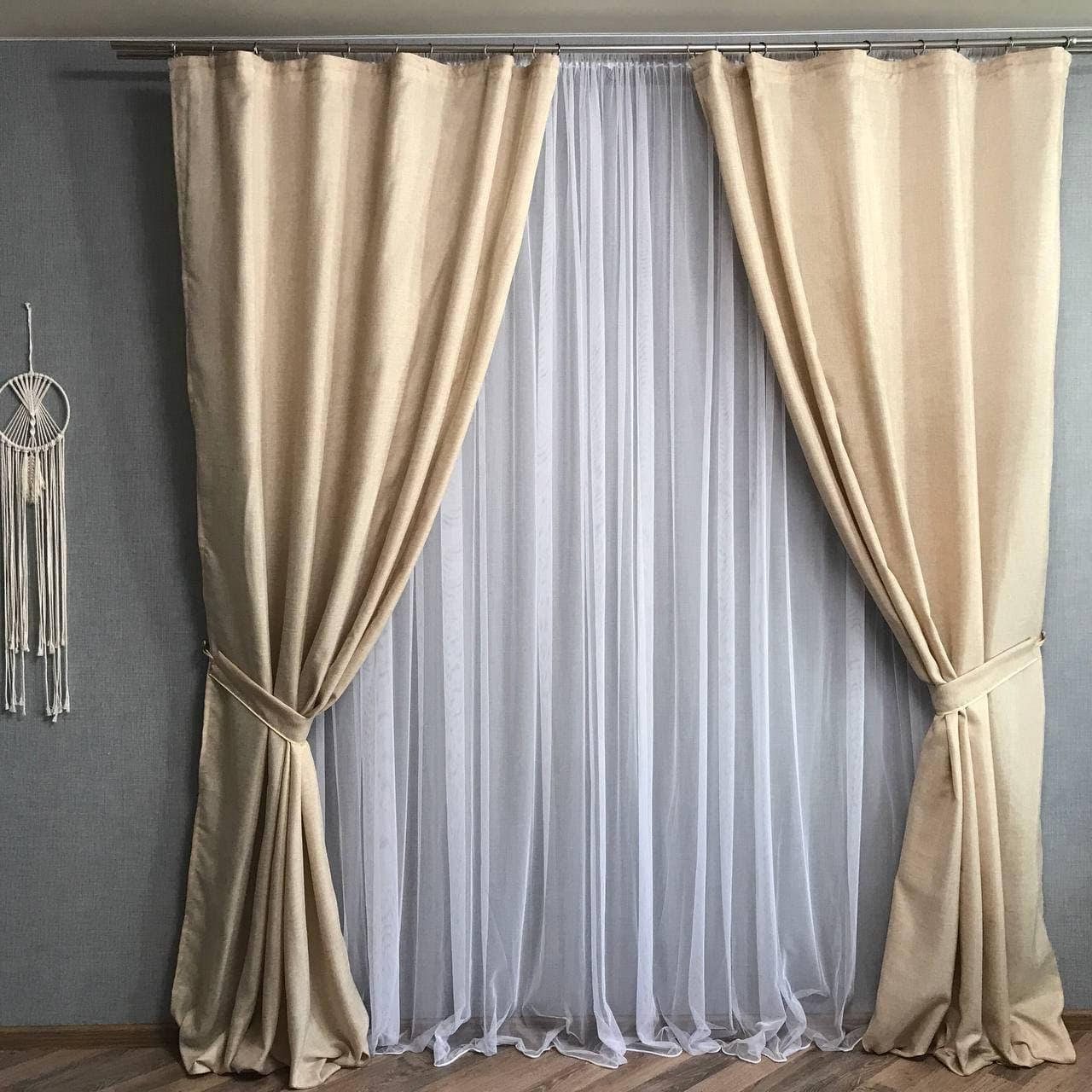 

Комплект однотонных льняных штор 150x270 cm (2 шт) ALBO Бежевые (SH-M1-13), Бежевый