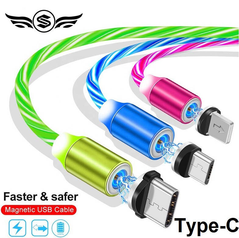 

Магнитный светящийся кабель Type-C 2A шнур с подсветкой, Разные цвета