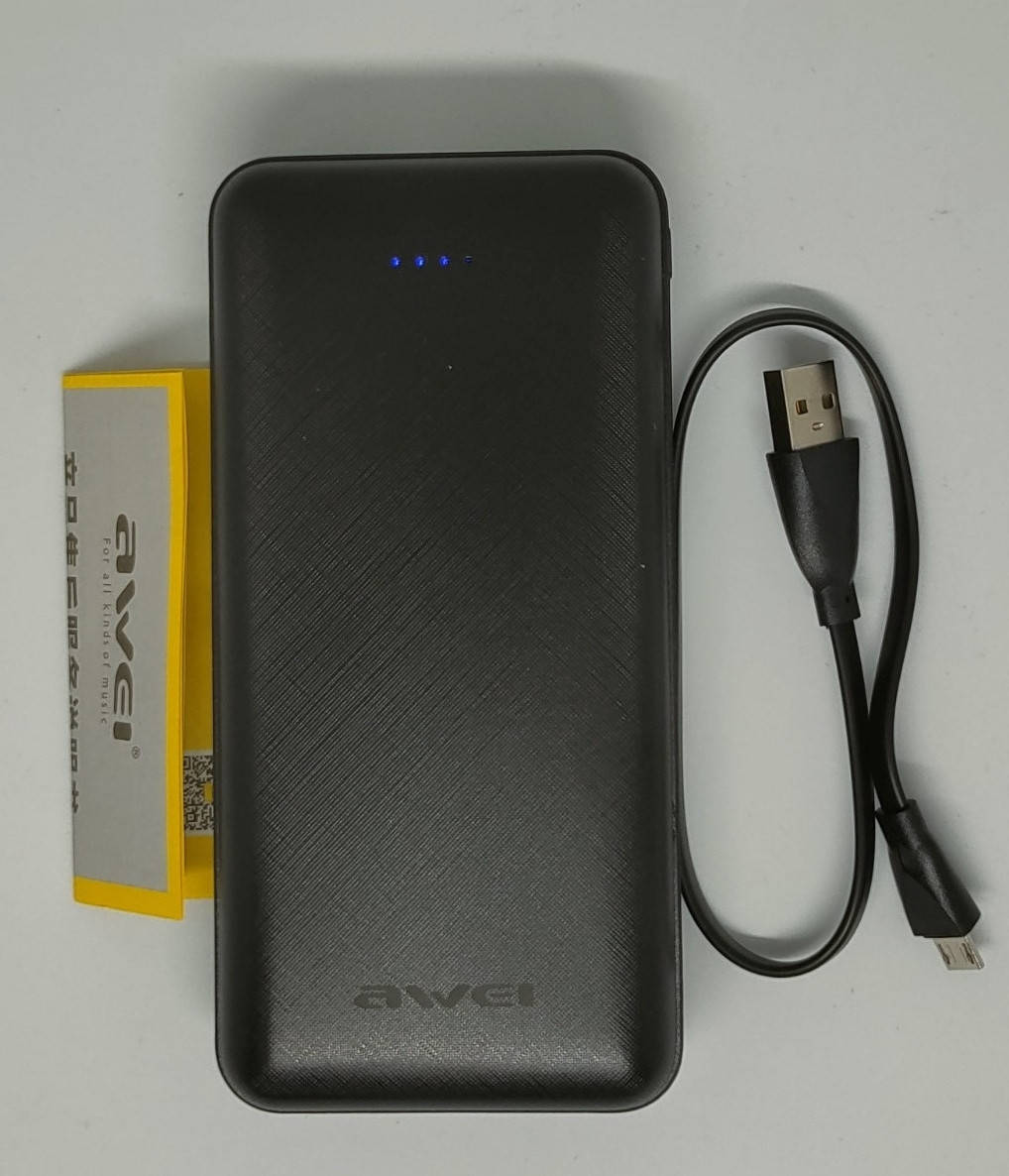 

Power Bank Awei 20000 mAh 2*USB 5V 2,1A, 1A Fast charging, кабель USB - micro USB, универсальный аккумулятор