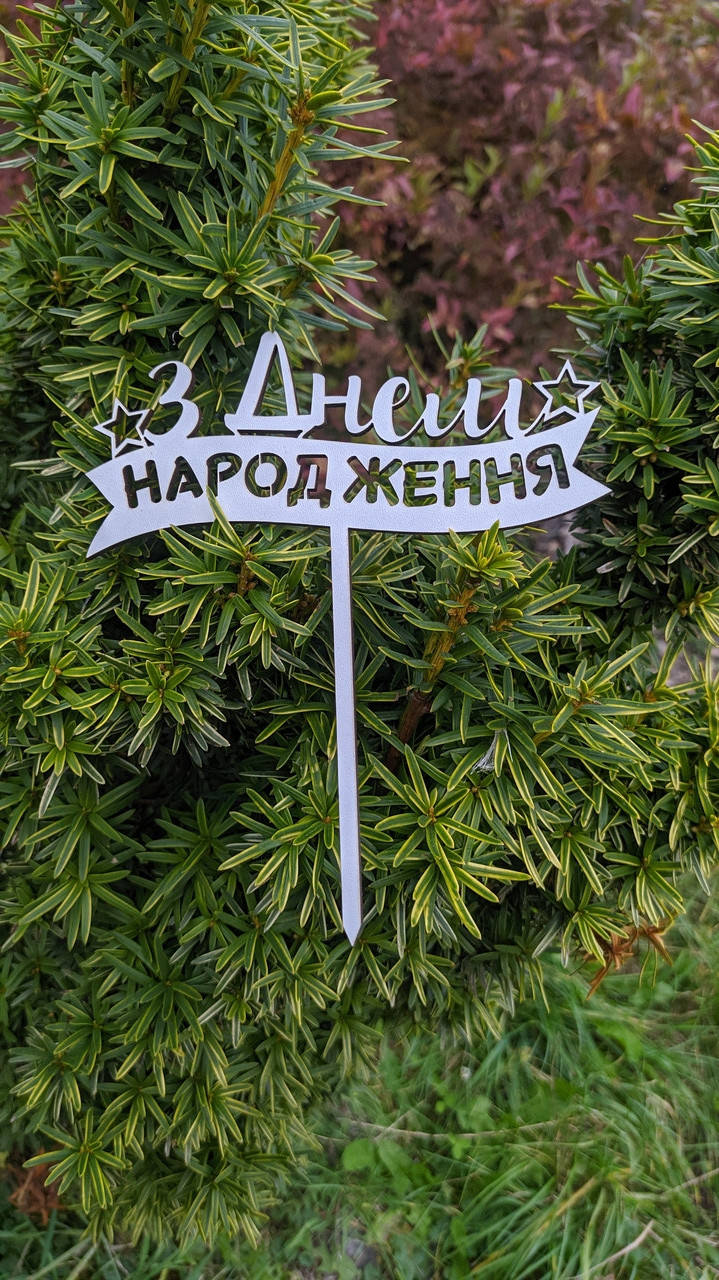 

Деревянный топпер №2 "З ДНЕМ НАРОДЖЕННЯ", на цельной ножке, Белый