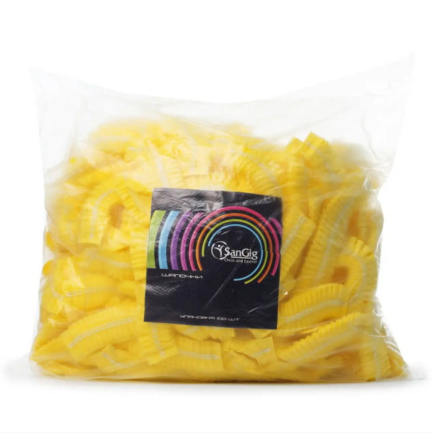 

Одноразовая шапочка на двойной резинке "Гармошка", цвет желтый