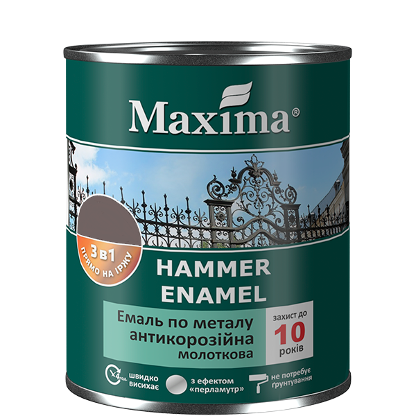 

Эмаль антикоррозийная по металлу 3 в 1, молотковая Maxima серебристая 2.3кг