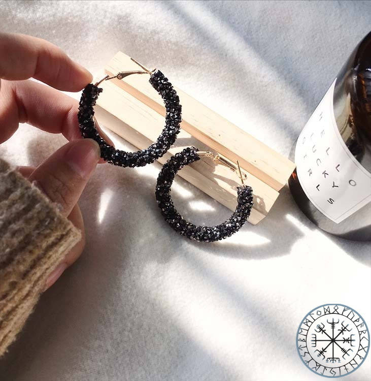 

Серьги сережки Круги кольца черные Black камни кристаллы стильные вечерние