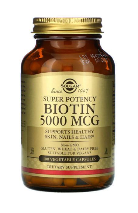 

Биотин, Biotin, Solgar, 5000 мкг, 100 капсул (SOL-00314)
