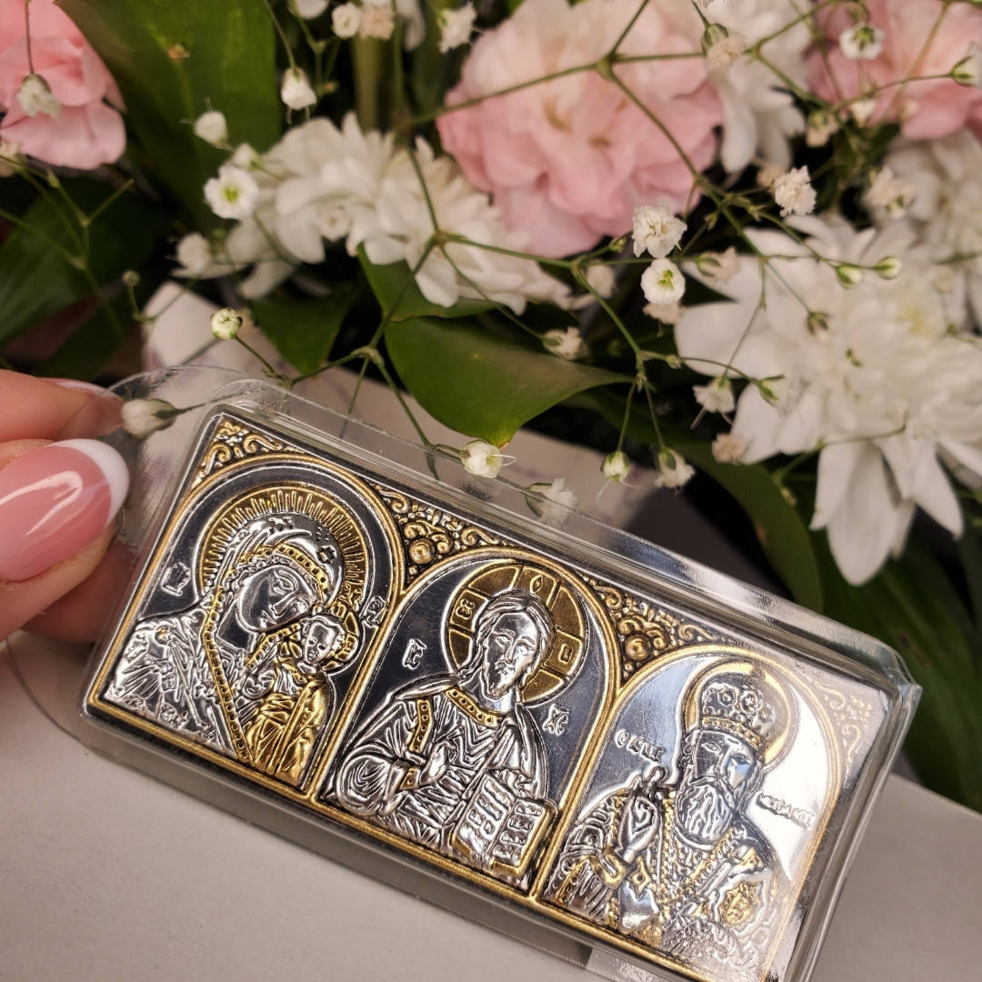

Серебряная Икона, Триптих, драгоценная, ювелирная, в машину