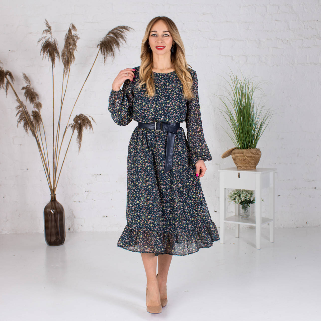 

Женское шифоновое летнее платье Белла синяя 44-46,48-50,52-54