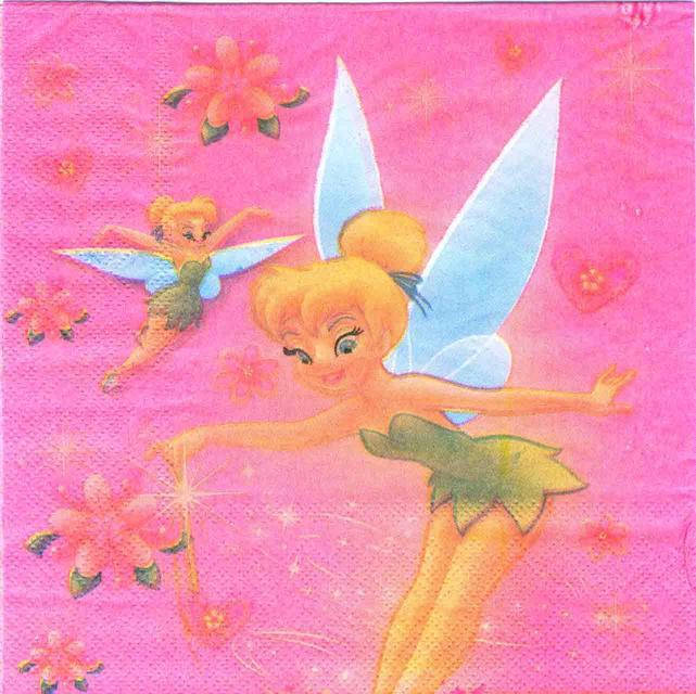 

Салфетки бумажные сервировочные с рисунком - 15шт/уп- 15, TINKER BELL Фея Динь-Динь, Розовый