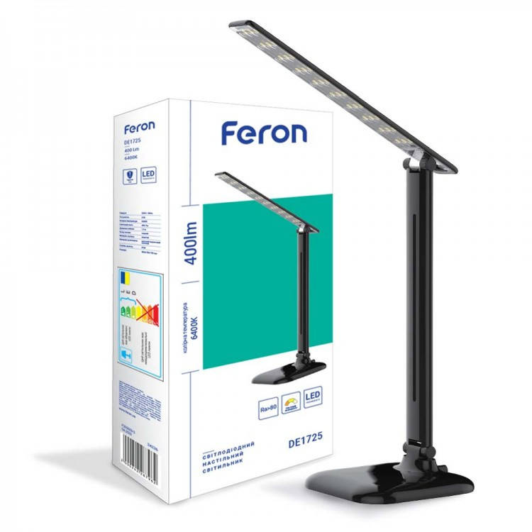 

Настольная светодиодная лампа Feron DE1725 9W Черная 4000K, Черный
