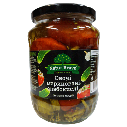 

Овощи маринованные слабокислые ассорти (томаты - огурцы) ТМ Natur Bravo 720мл