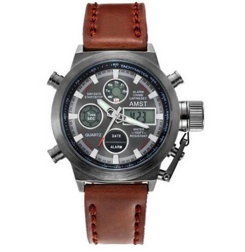 

Часы Мужские AMST Mountain Black-Brown Военные, Армейские, тактические, Коричневый ремешок.