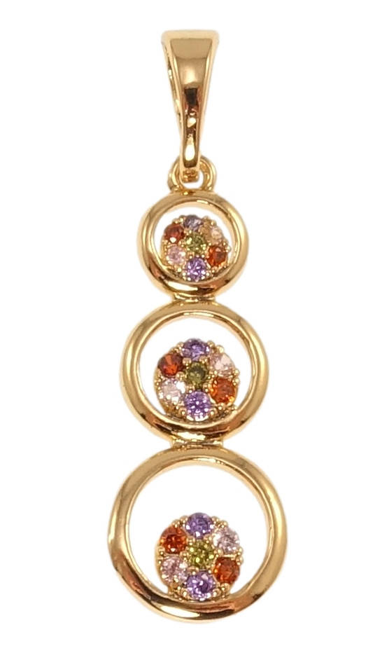 

Кулон Xuping Позолота 18K "Три колечка с разноцветным цирконием" для цепочки до 5мм