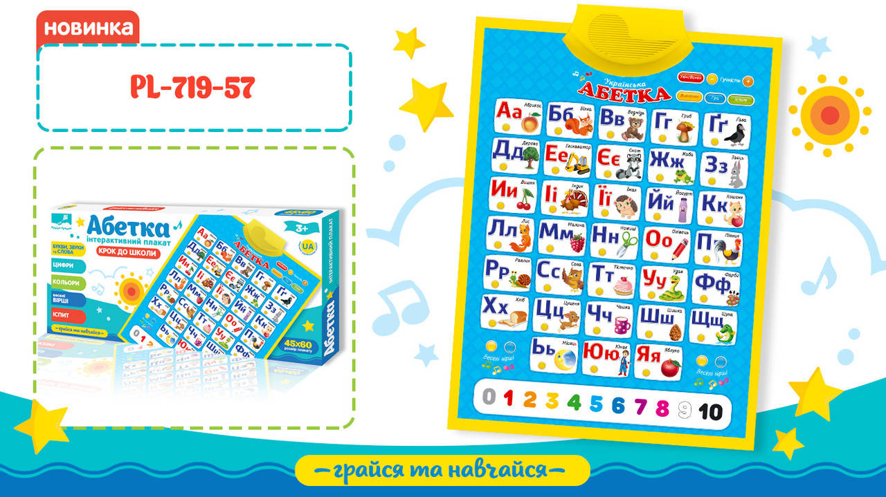 

Плакат обуч. Абетка PL-719-57 24шт2 укр. плакат, батар., в кор. 49234см