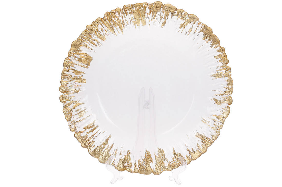 

Сервировочная тарелка стеклянная, цвет - прозрачный с золотой каймой, 33см