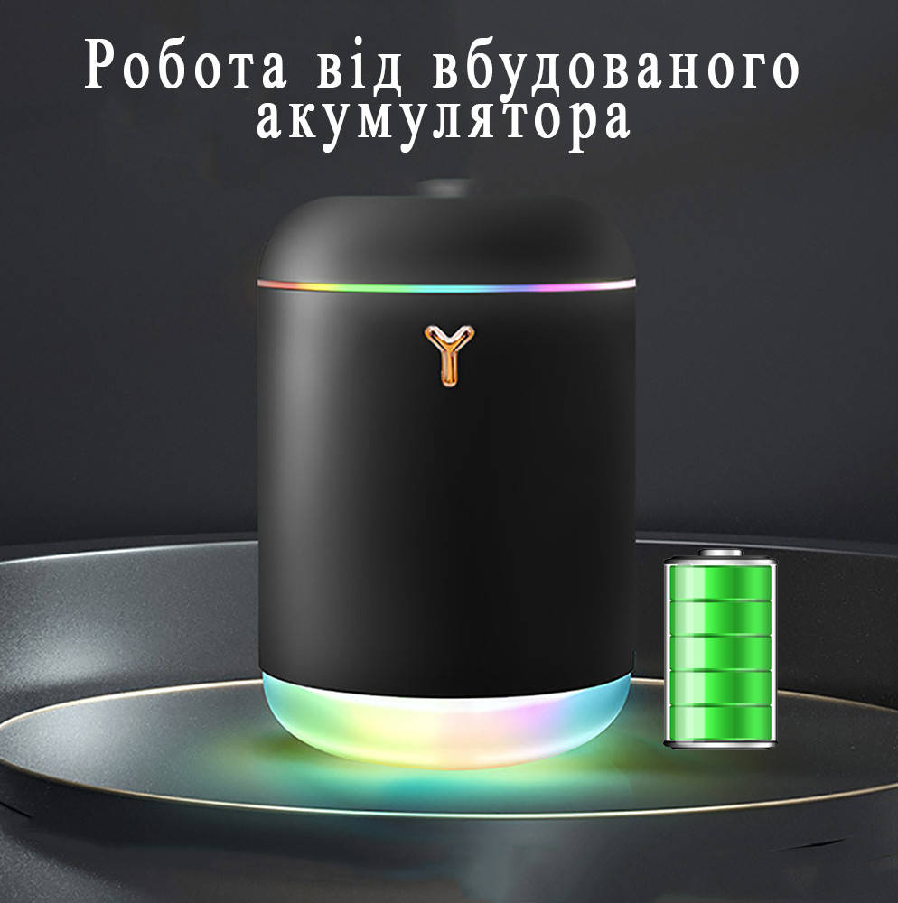 

Увлажнитель воздуха ультразвуковой Wi-Y USB аккумуляторный с подсветкой 1000 мл. Черный