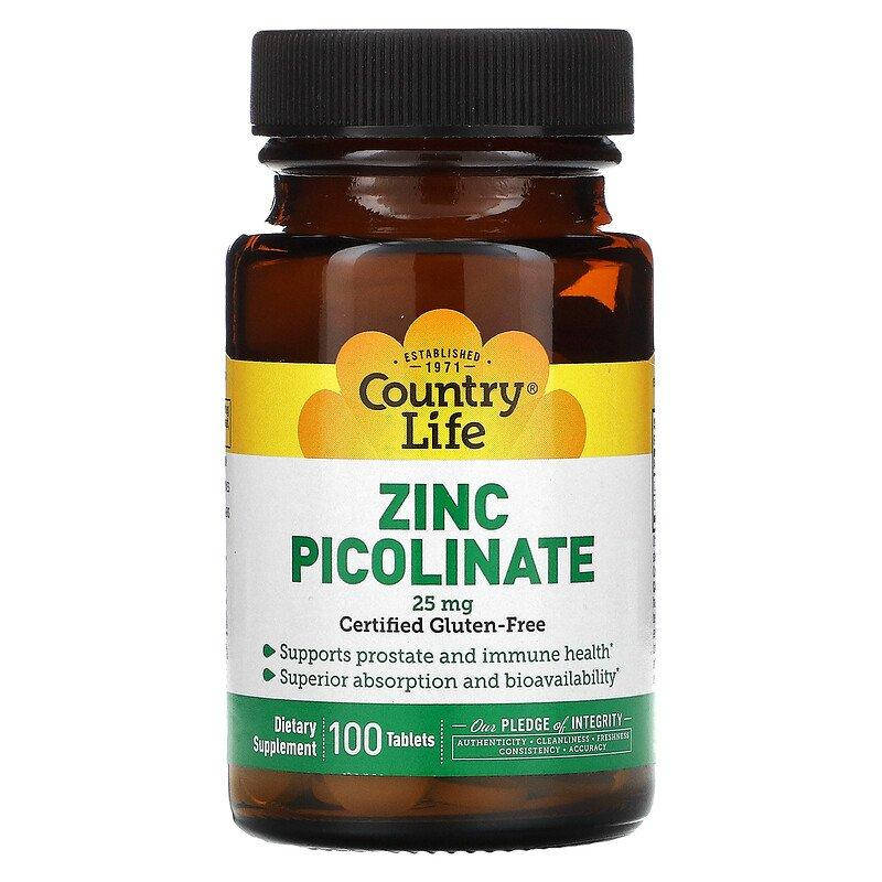 

Пиколинат цинка Country Life "Zinc Picolinate" 25 мг (100 таблеток)