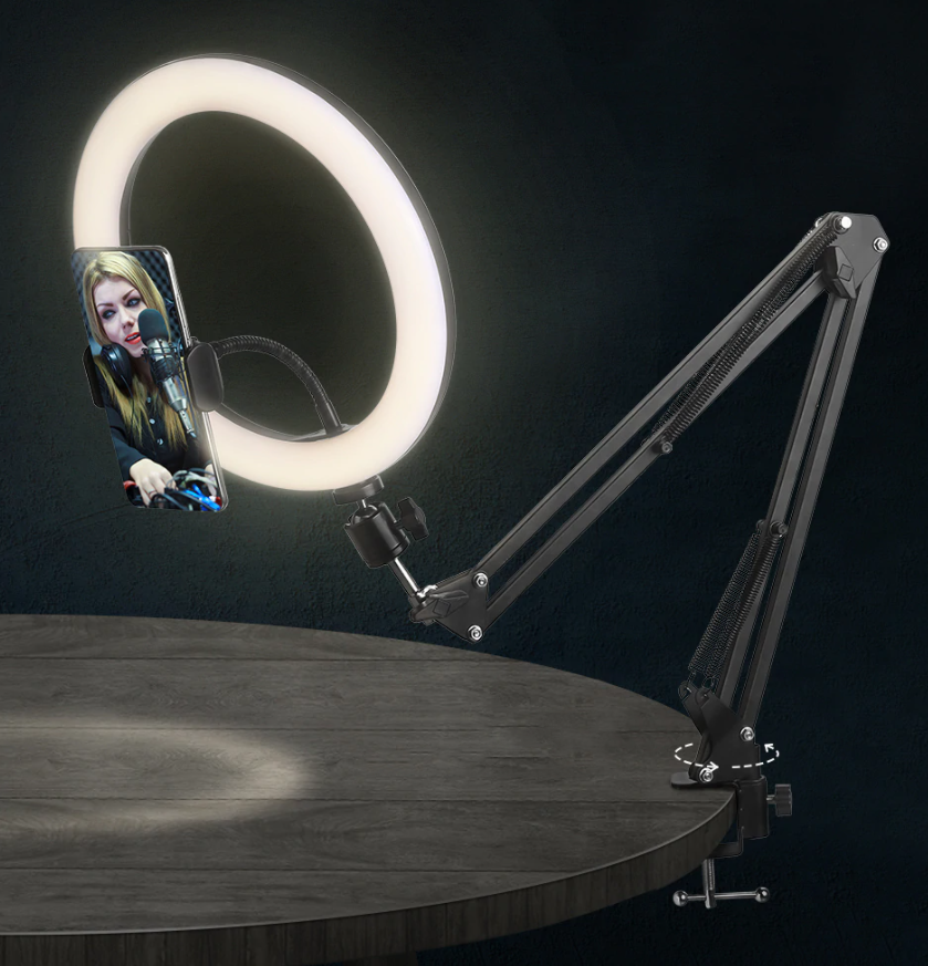 

Держатель для телефона на стол с кольцевым светом 30 см.(набор для съемки flatlay), Черный