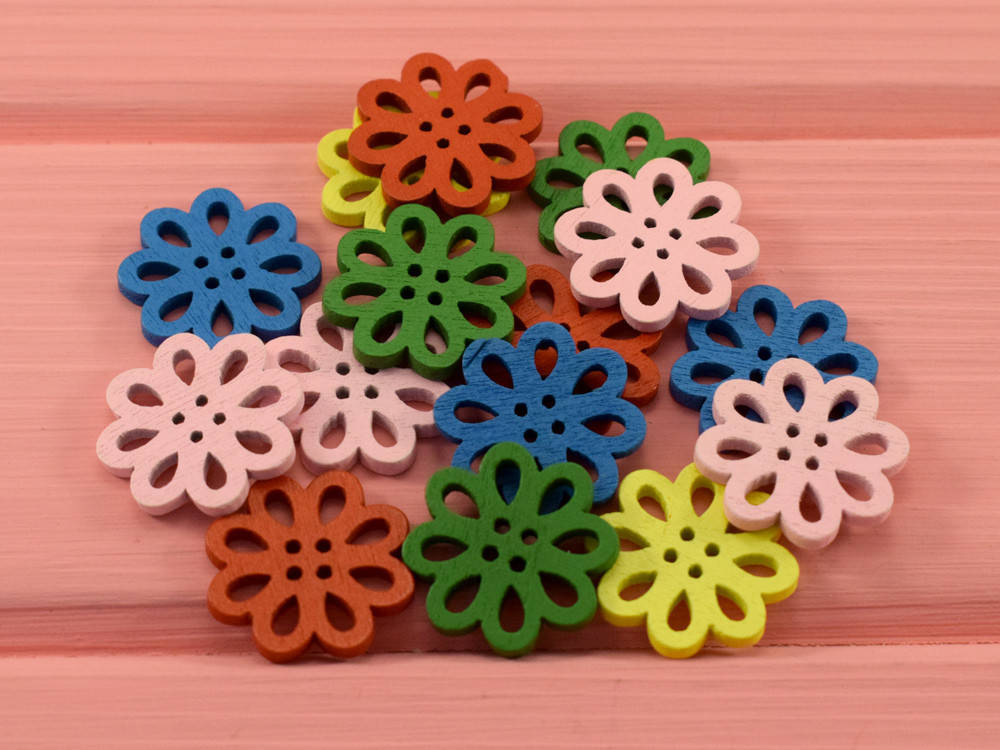

Пуговки "Цветочки" деревянные (5 шт.), Разные цвета