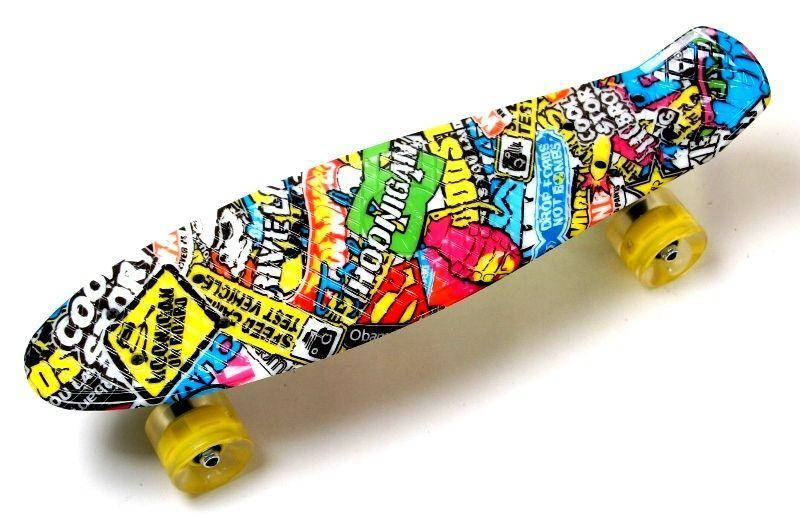 

Пенни борд, Penny Board "GRAFFITI" INSCRIPTION светящиеся колеса, Разные цвета