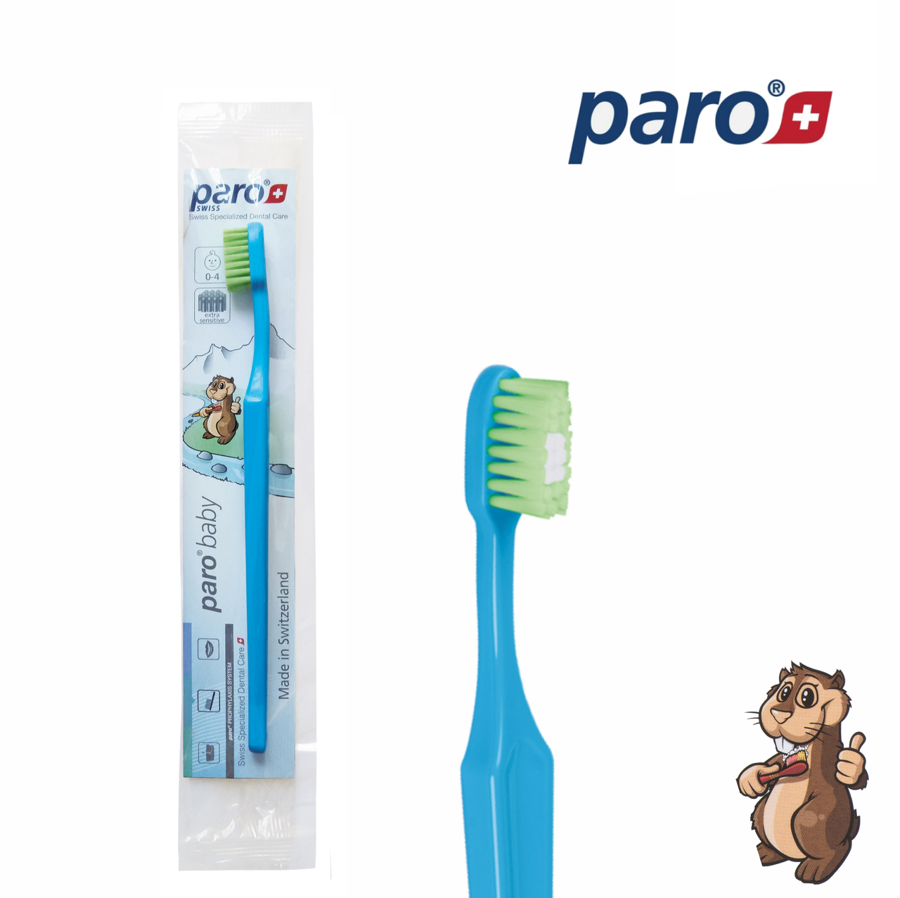 

Детская зубная щетка paro baby brush (от 0-4 лет) голубая