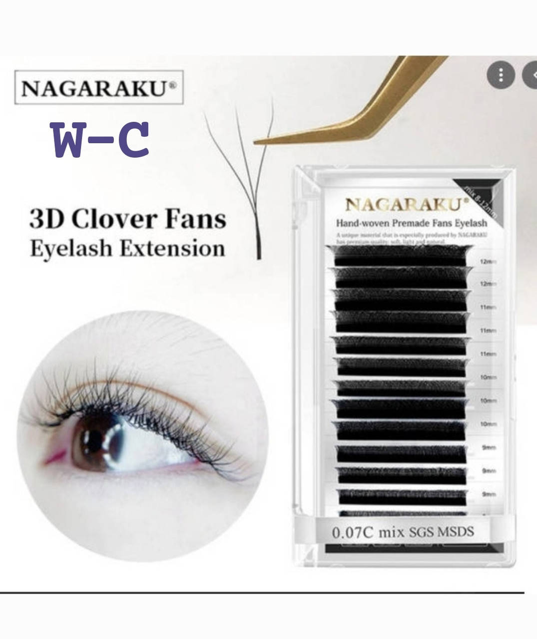 

Ресницы Nagaraku Mix W 3D 0.07, изгиб С (8-14mm)
