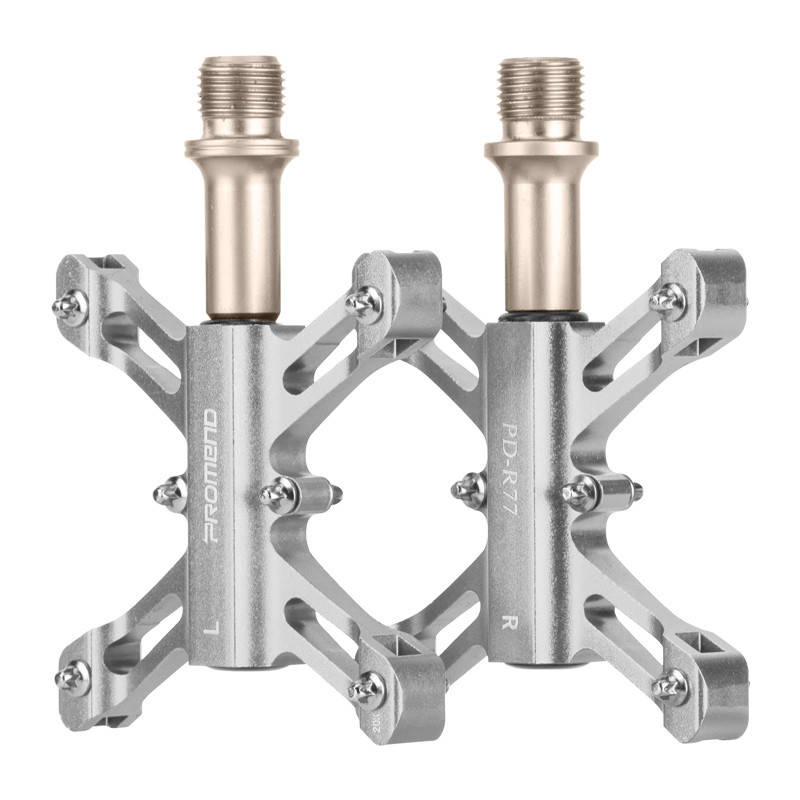 

Компактные велосипедные педали на промподшипниках Promend R77 металлик, алюминиевые легкие топталки с шипами