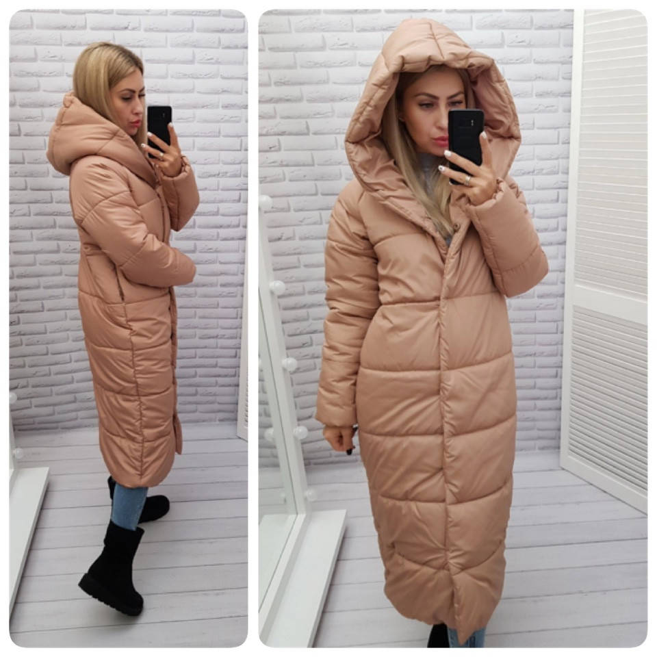 

Стильное пальто-одеяло длинное, персиковый беж, М521, Бежевый