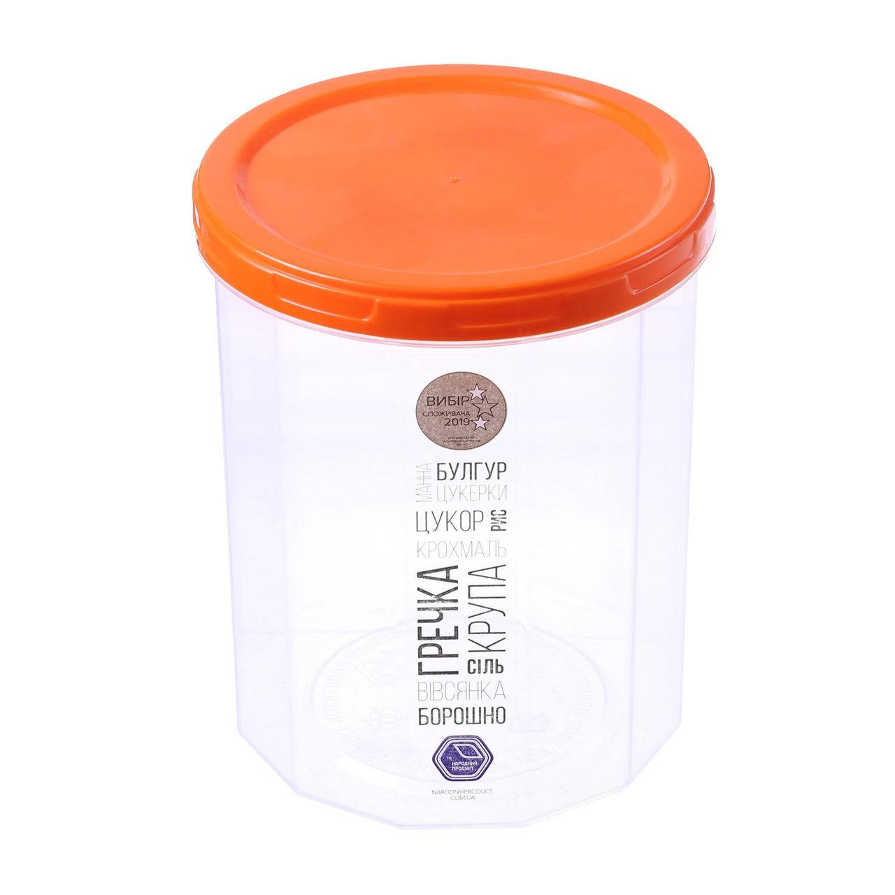 

Емкость для сыпучих продуктов Народный продукт 1,5л Оранжевая крышка арт.84о, Оранжевый