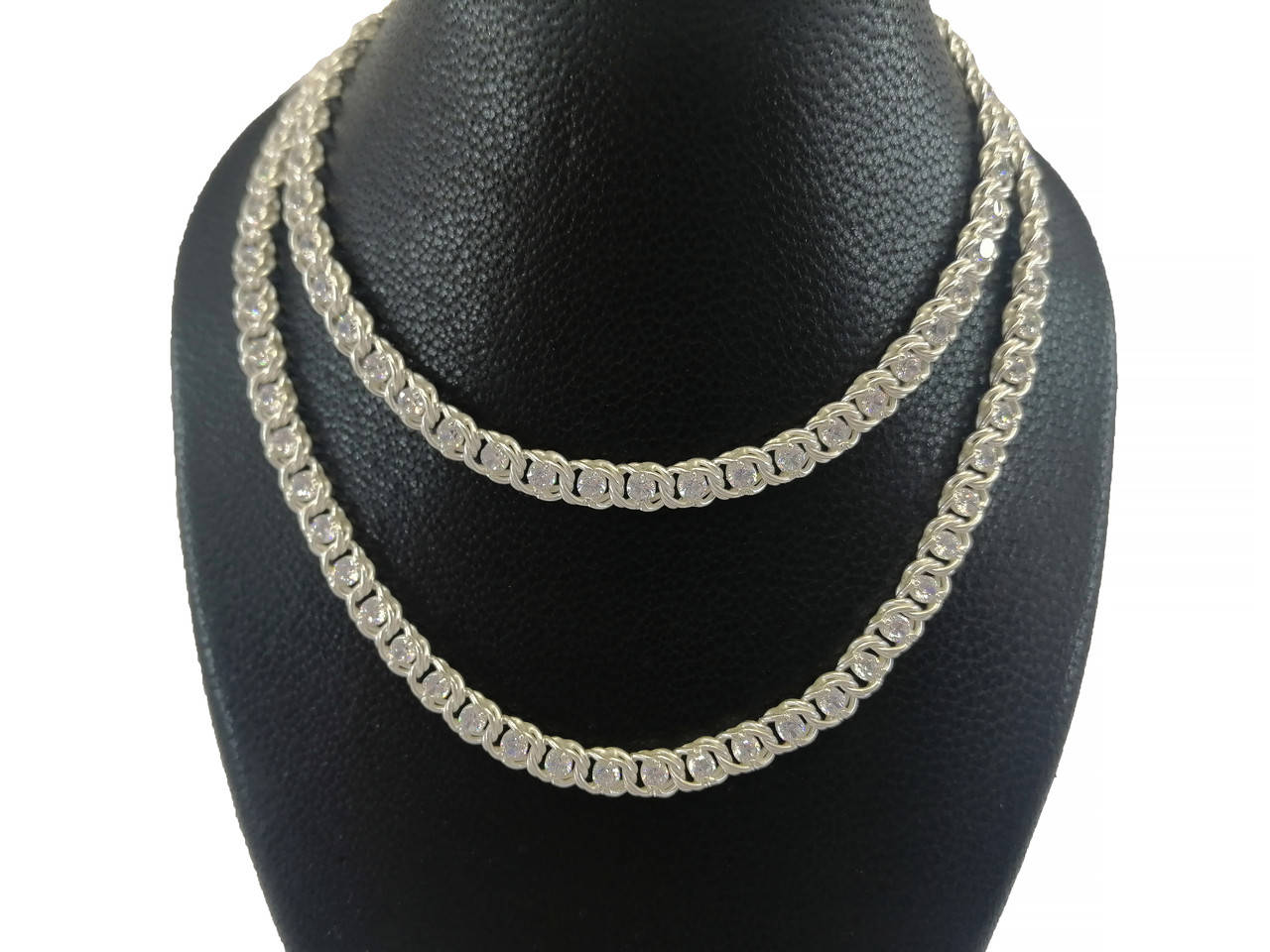 

Серебряная цепь Арабский Бисмарк с белыми камнями 5, 450, Белая