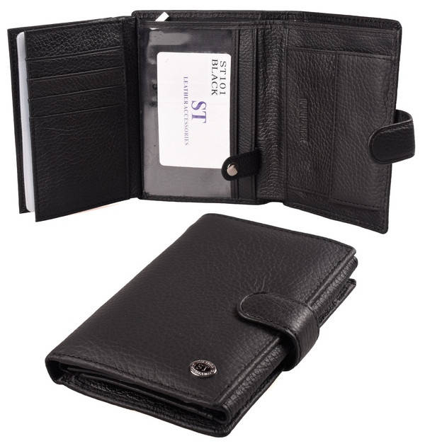 

Мужской кожаный кошелек портмоне правник ST Под документы натуральная кожа, Черный