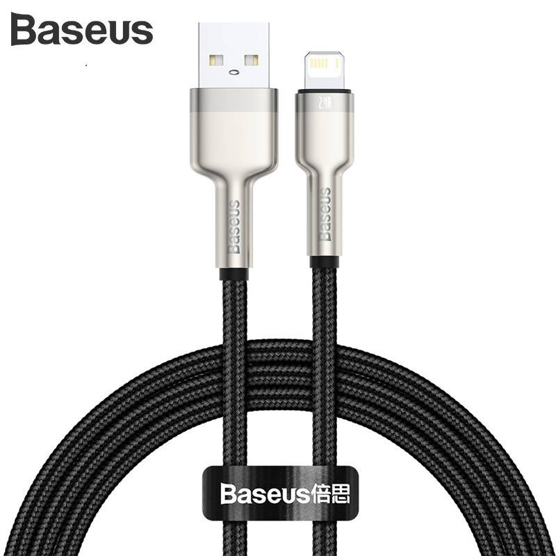 

Кабель USB to Lightning для техники Apple шнур лайтнинг на юсб Baseus Cafule Series Metal Data Cable 2.4A 1м, Черный
