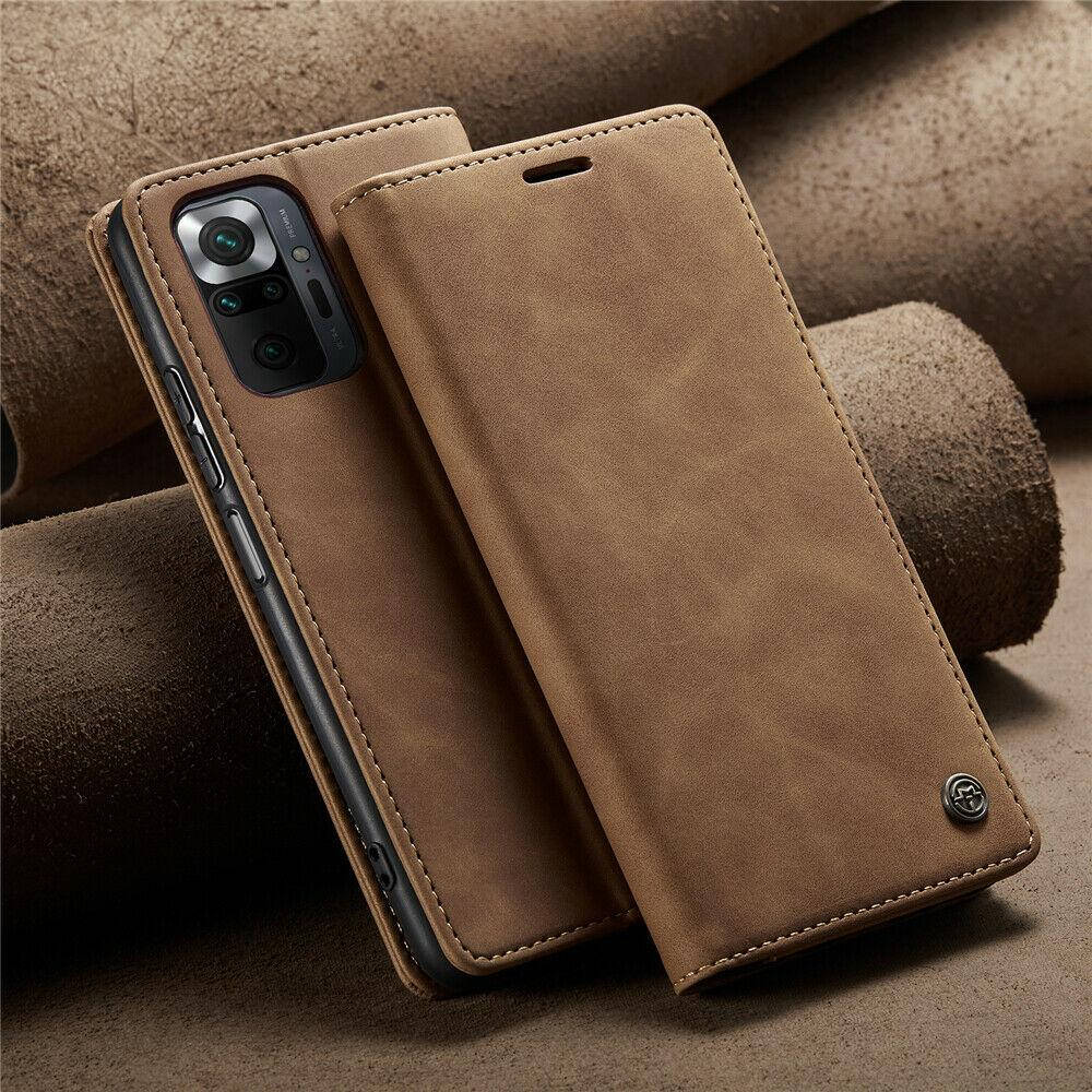 

Чехол книжка Caseme с магнитом для Xiaomi Redmi Note 10 Pro коричневый
