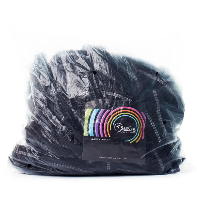 

Одноразовая шапочка на двойной резинке "Гармошка" цвет черный, 100 шт.