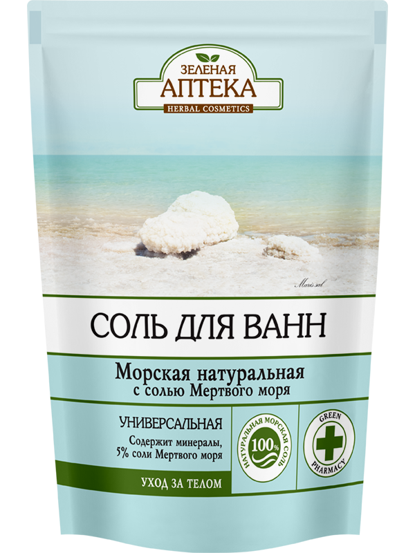 

Соль для ванн Морская натуральная 500гр Зеленая Аптека