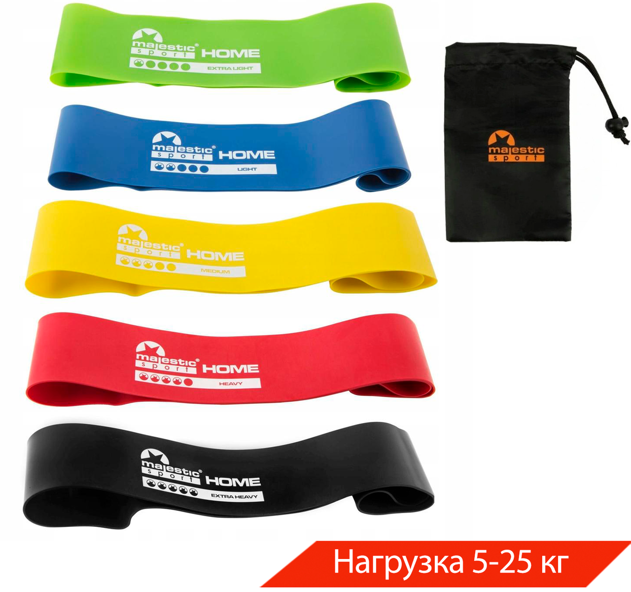 

Резинки для фитнеса Majestic Sport Home Mini Band набор 5 шт 5-25 кг M-HMB-4216