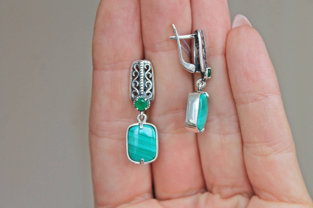 

Серебряные серьги Хартов 2883 малахит