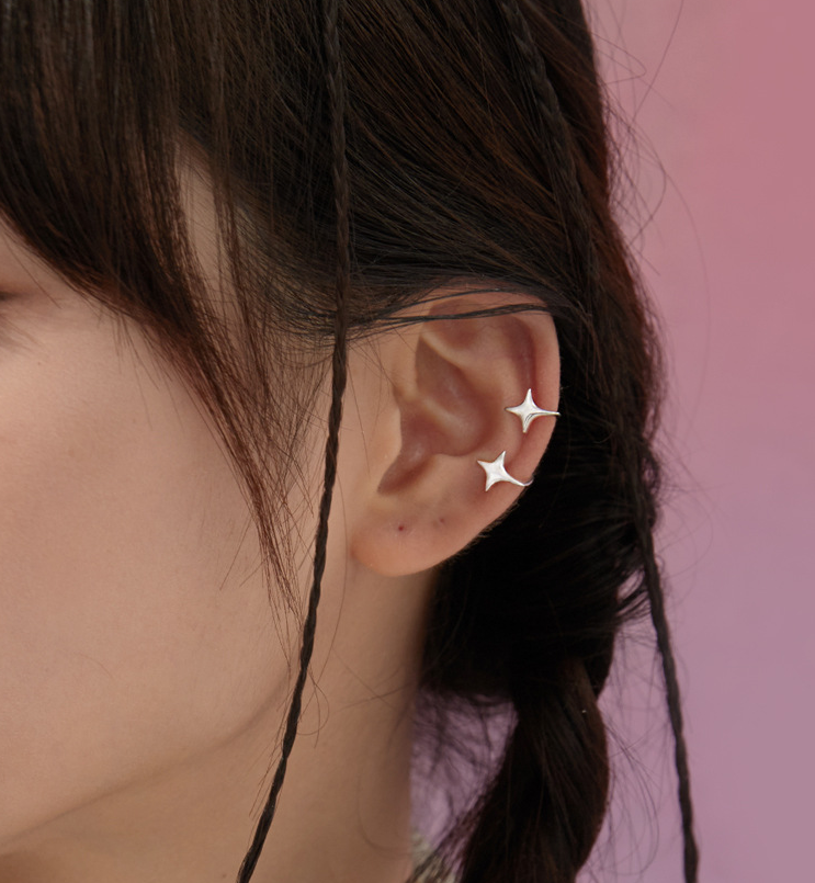 

Каффы Звездочки Минимализм 2 шт, серьги на хрящик без прокола, серебряное покрытие 925 пробы