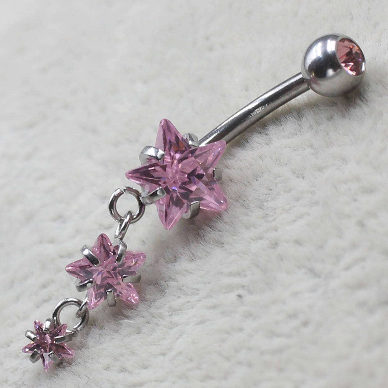 

Серьга банан пирсинг пупок серебристая из медицинской стали от Stainless Steel розовые звёзды размер 50х10мм