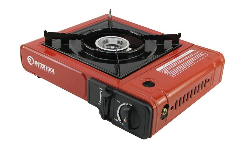 

Туристическая газовая горелка плитка с пьезоподжигом + кейс Intertool GS-0001 красная