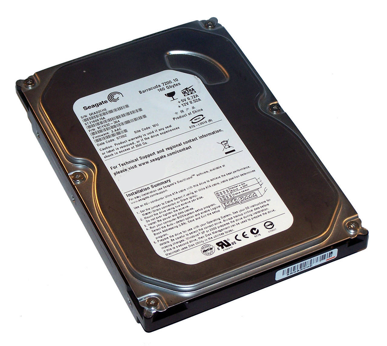 

Жесткий диск Seagate Barracuda 160Gb 7200rpm (ST3160815A) 3.5" IDE