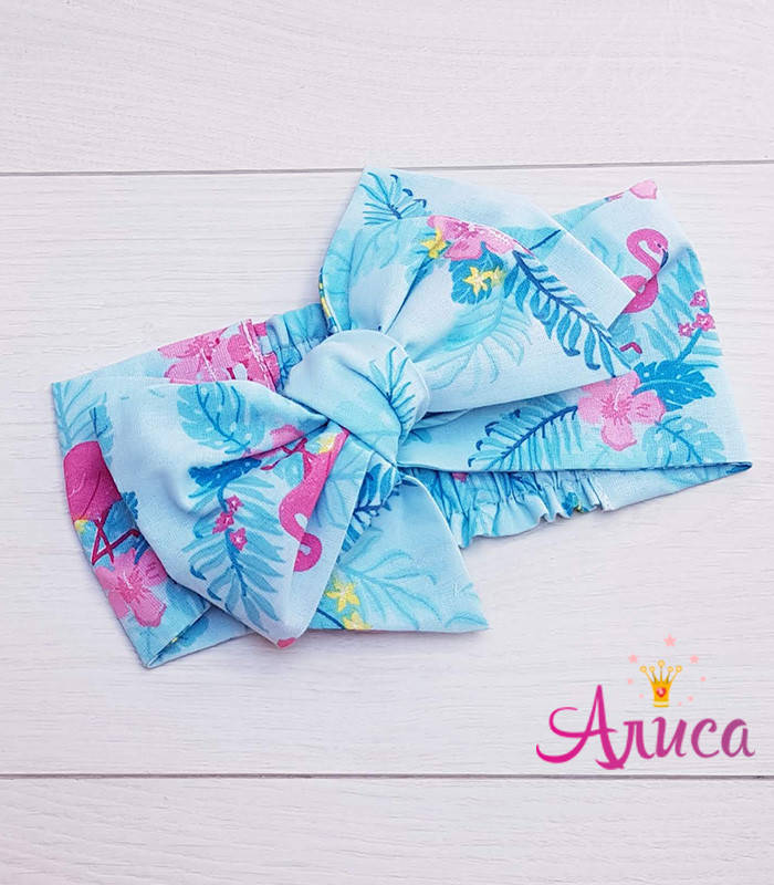 

Хлопковая повязка на голову Афробант - "Фламинго в цветах" 48, Белый