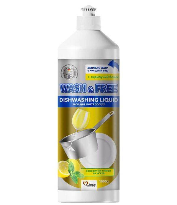 

Средство для мытья посуды Вашен фри “Wash & Free” экстракт лимона и мяты 1л