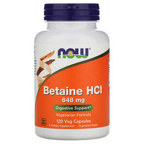 

Бетаин гидрохлорид, Betaine HCL, Now Foods, 648 мг, 120 капс. (NOW-02938)